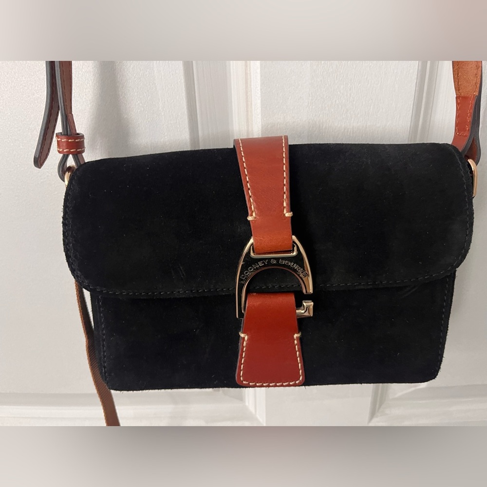 Dooney & Bourke Black and Tan Suede Crossbody Bag